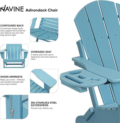 Adirondack Chair Set of 2, HDPE Folding Adirondack Chair with Multifunctional Cup Holder, Weather Resistant Fire Pit Chair for porches, patios, patios, poolsides, Decks.