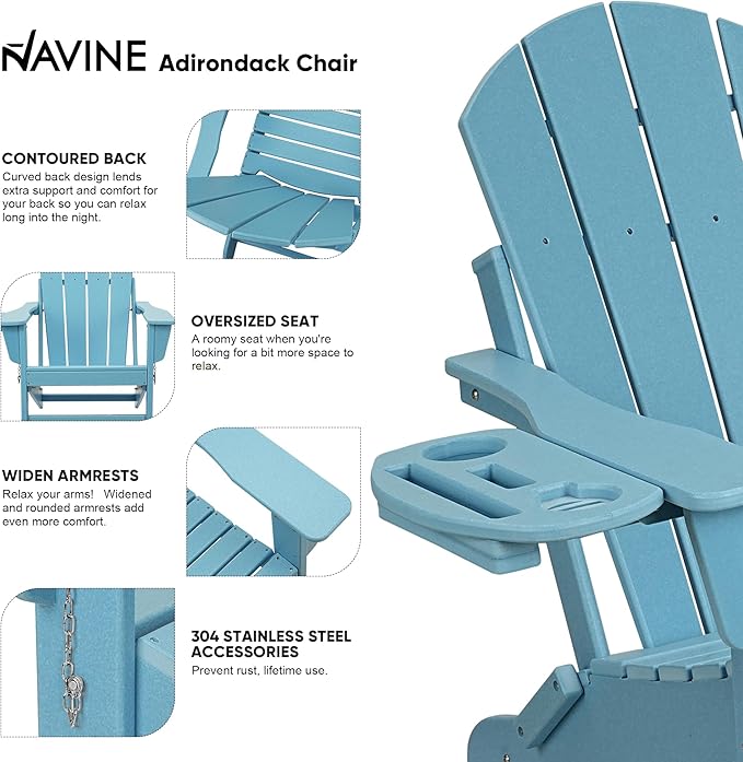 Adirondack Chair, HDPE Folding Adirondack Chair with Multifunctional Cup Holder - Photo 4