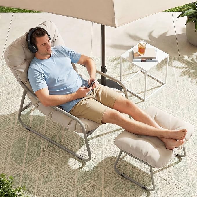 NICESOUL Outdoor Lounge Chair with Ottoman, Comfy Patio Lounge Chair with Reclined Back and Armrests - Photo 3