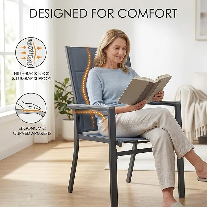 Kozyard Outdoor Patio Dining Chairs Set of 2, Rust-Resistant Aluminum Frame, Padded Textilene Fabric - Photo 5