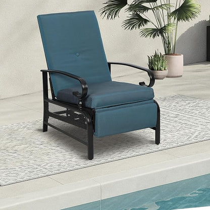 Incbruce Outdoor Lounge Chair Patio Furniture Adjustable Recliner with Retractable Steel Frame and Removable Thick Cushions - Peacock Blue