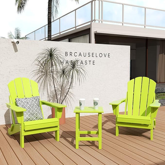WO WESTIN OUTDOOR HDPE Laguna 3PC Outdoor Poly Adirondack Chair Set with Side Table, Lime