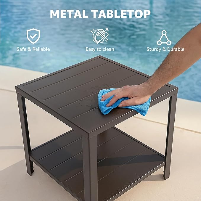 NATURAL EXPRESSIONS Outdoor Coffee Table Patio Metal Table All Weather Backyard Conversation, 20 inches, for Balcony - Photo 6