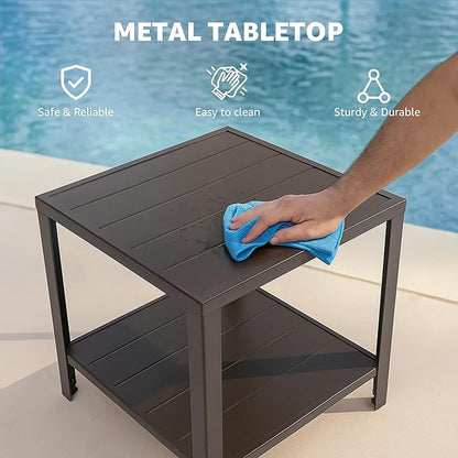 NATURAL EXPRESSIONS Outdoor Coffee Table Patio Metal Table All Weather Backyard Conversation, 20 inches, for Balcony, Poolside, Deck, Garden, Indoor, Ootdoor, Brown.