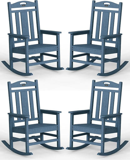 Ciokea Oversized Outdoor Rocking Chairs Set of 4, 380lbs Heavy-Duty Large Patio Rocker, High Back Cozy Porch Chairs, Weather Resistant Patio Rocking Chairs for Outside, Fire Pit, Deck, Slate Blue