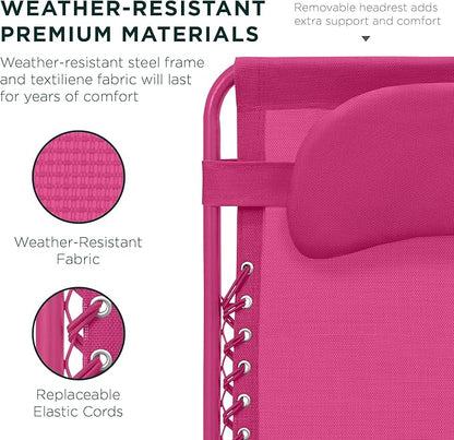 Best Choice Products Oversized Zero Gravity Chair, Folding Outdoor Patio Lounge Recliner w/Cup Holder Accessory Tray, Pillow - Ultimate Pink
