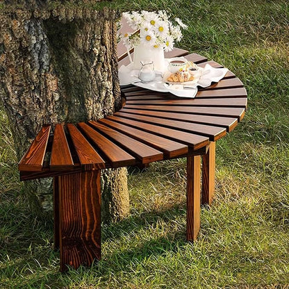 Wooden wrap Around Tree Bench Weatherproof，Semi Circle Garden Bench，Curved Outdoor Bench，for Garden, Park，Patio ，Outside，Plant(Walnut,Semicircle)