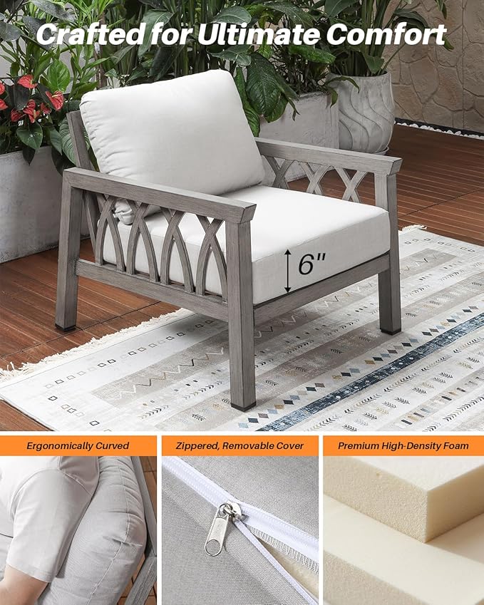 Aluminum Outdoor Sofa Chair, Modern Patio Sofa Armchair with Washable Cushions, Weather-Resistant Outdoor Club Chair - Photo 8