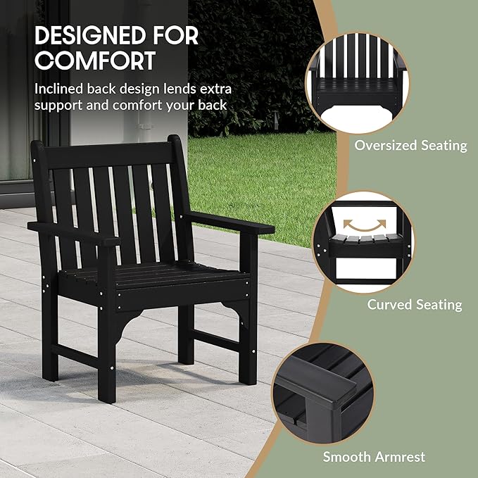 WestinTrends Malibu Outdoor Patio HDPE Adirondack Dining Arm Chair, Black