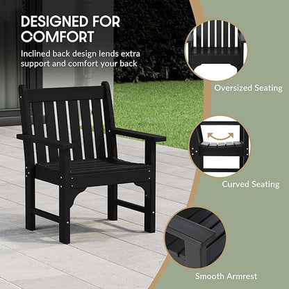 WestinTrends Malibu Outdoor Patio HDPE Adirondack Dining Arm Chair, Black