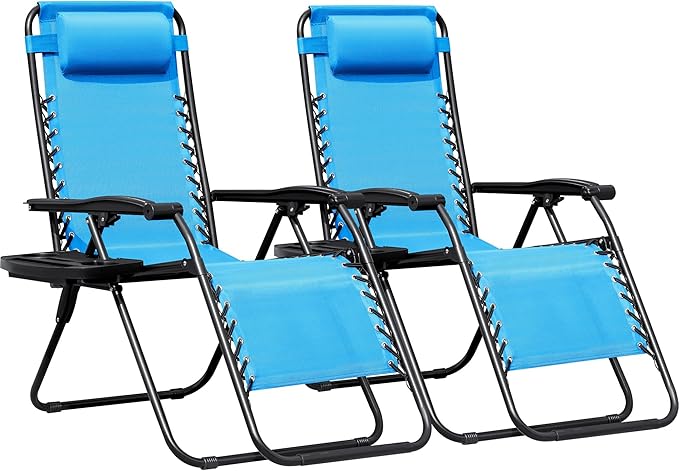 Greesum Zero Gravity Chairs Set of 2 Adjustable Steel Mesh Recliners Beach Deck Lawn Camping Patio Foldable Lounge - Photo 1