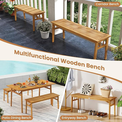 HAPPYGRILL Outdoor Acacia Wood Dining Bench, 48” Wooden Bench Patio Furniture for Entryway Garden Poolside Balcony, 800 LBS (2)