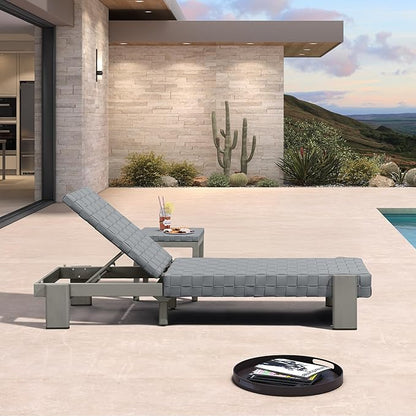 PURPLE LEAF Patio Lounge Chair Modern Outdoor PU Leather Style Chaise Lounge 1 Piece with Side Table Adjustable Backrest Aluminum Luxury Chaise Lounge Chairs for Pool Garden Backyard Beach, Grey