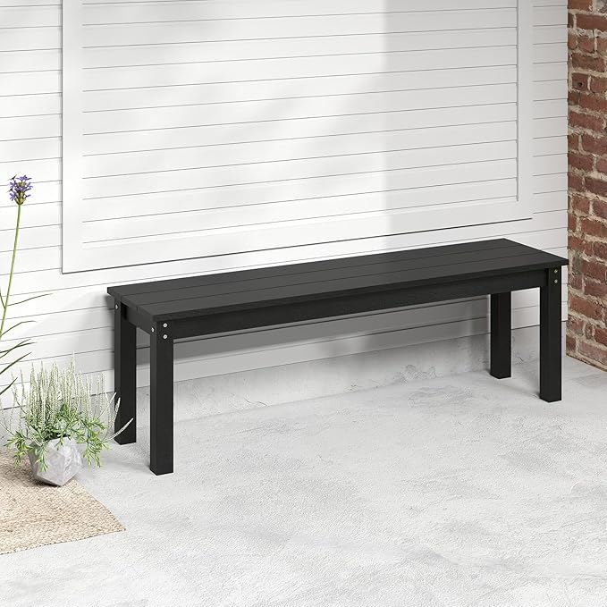 Giantex 55" HDPE Outdoor Bench, 2-3 People Weatherproof Backless Patio Garden Bench with 750 Lbs Capacity, Fade Resistant Outside Seating Furniture, Loveseat for Porch, Yard, Park (1,Black)