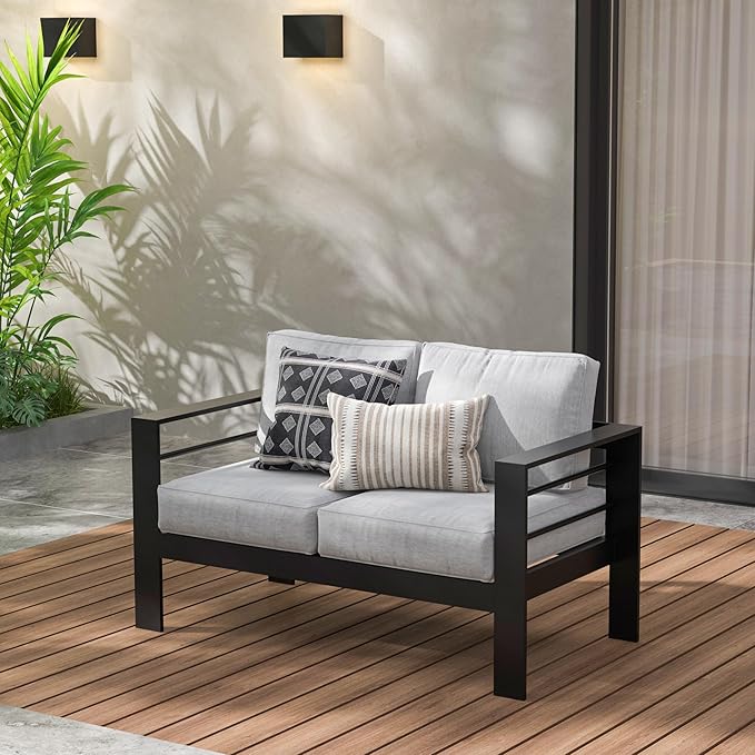 Wisteria Lane Patio Furniture Aluminum Loveseat, All-Weather Outdoor 2 Seats Sofa Couch - Photo 1