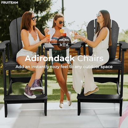 FRUITEAM Adirondack Chairs Set of 2, Recycled Poly Adirondack Chair Balcony Chair with Connecting Table, Weather-Resistant Outdoor Bar-Height Tall Adirondack Chairs for Patio, Pool, Yard, Lawn