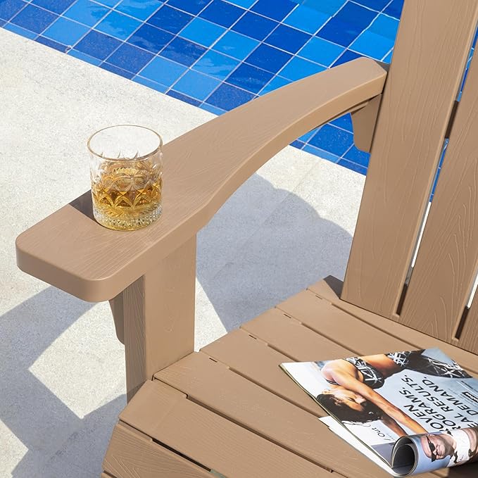 NUU GARDEN Folding Adirondack Chair, Plastic Fire Pit Chairs, Patio Chair Weather Resistant, Outdoor Chairs, Lawn Chair with Widened Armrests, for Deck, Outdoor, Backyard, Garden, Champagne
