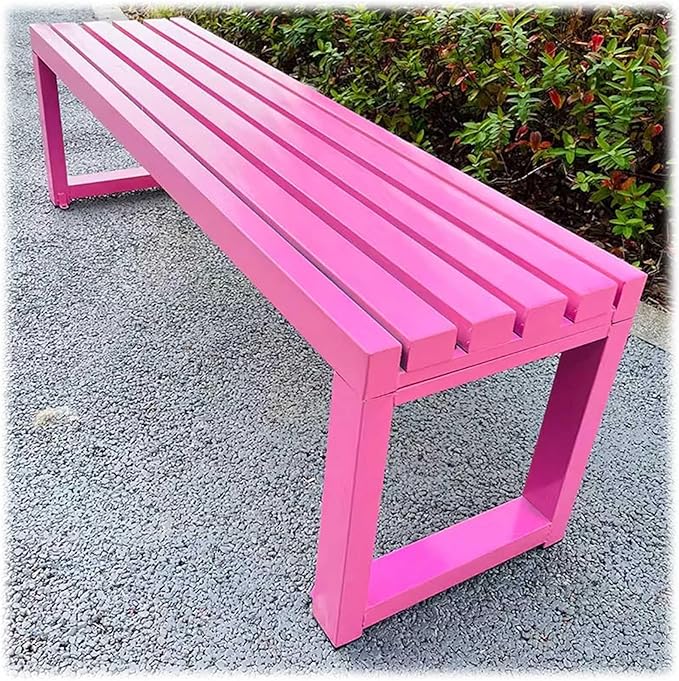 Heavy Duty Outdoor Patio Bench, Metal Garden Benches Weatherproof Park Bench 3.3ft 3.9ft 4.9ft 5.9ft 2-Person Seat Backless Porch Seating Multifunctional Slat Furniture Chair(Pink,4.9ft)