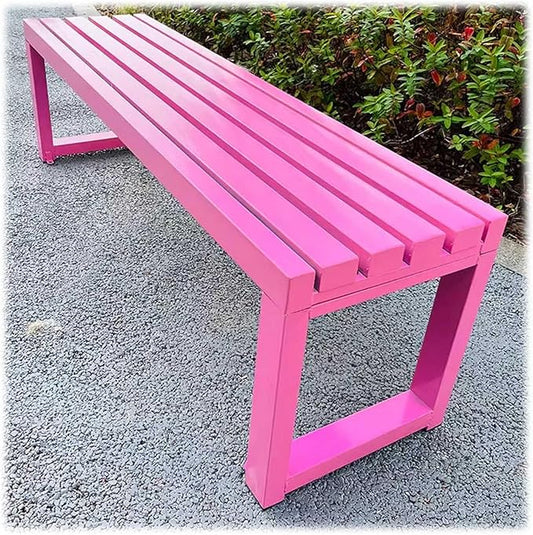 Heavy Duty Outdoor Patio Bench, Metal Garden Benches Weatherproof Park Bench 3.3ft 3.9ft 4.9ft 5.9ft 2-Person Seat Backless Porch Seating Multifunctional Slat Furniture Chair(Pink,4.9ft)