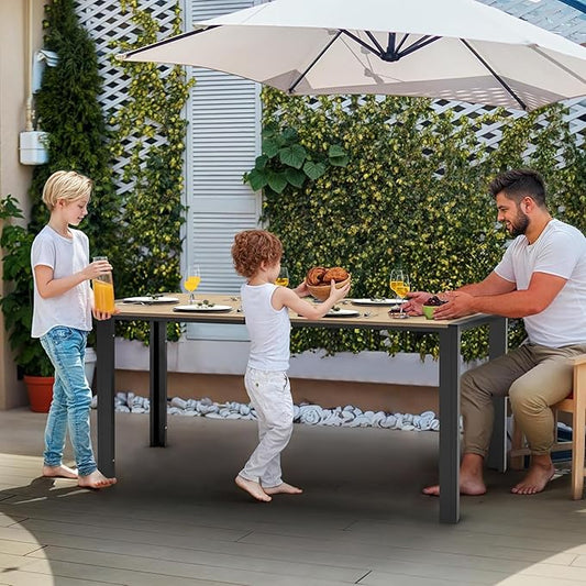 PIZZELLO Patio Dining Table for 6, 59" Rectangular Outdoor Patio Tables with Wood-Like Slat Top, All Weather Metal Outdoor Dining Table for Lawn Backyard Garden, Khaki