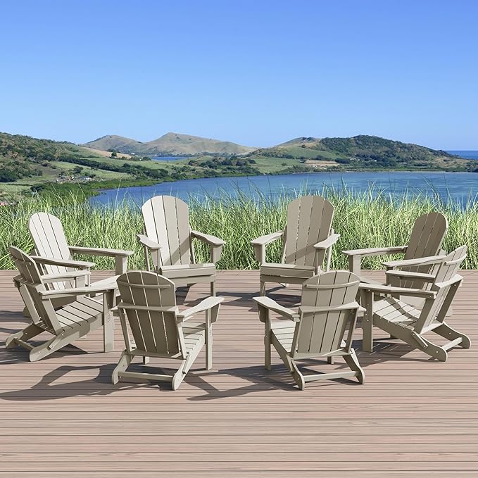 WestinTrends Malibu Malibu Outdoor Folding Poly Adirondack Chair (Set of 8), Sand