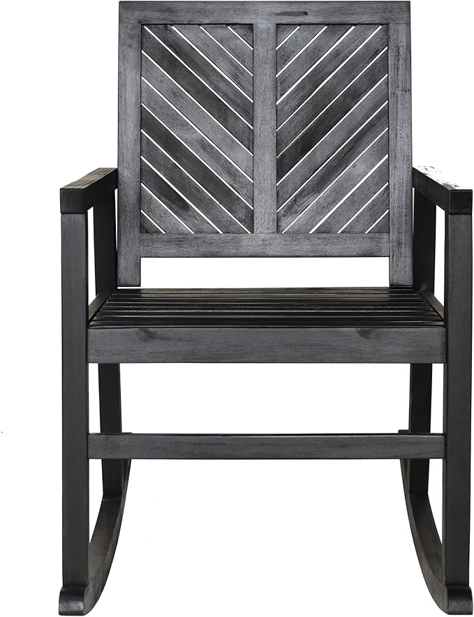 JONATHAN Y RCK100C Ned Modern Chevron-Back 300-Lbs Support Acacia Wood Patio Outdoor Rocking Chair for Garden, Lawn, Backyard, Pool, Deck, Beach, Firepit, Black