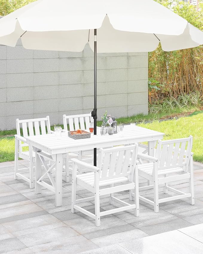 HDPE Outdoor Dining Set of 6, Patio Dining Table Set with 4 Chairs and 1 Bench - Photo 4
