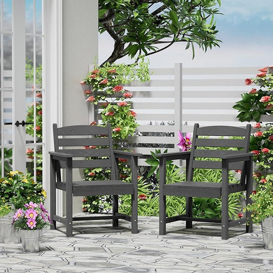 Scurrty Plastic Adirondack Chairs Set of 2, Patio Chairs with Wood Texture,Lawn Fire Pit Deck Porch Garden Chairs for Adults (Grey)