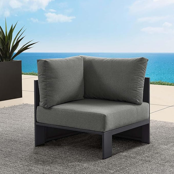Modway Tahoe Aluminum Outdoor Sectional Corner Chair in Gray Charcoal with Weather-Resistant Cushions - Photo 1