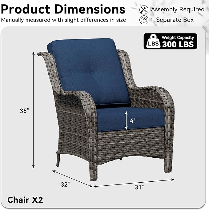 Patio Chairs Set of 2, Outdoor Wicker Patio Furniture Set with Thickened Olefin Cushions, High Back and Deep Seating - Photo 2