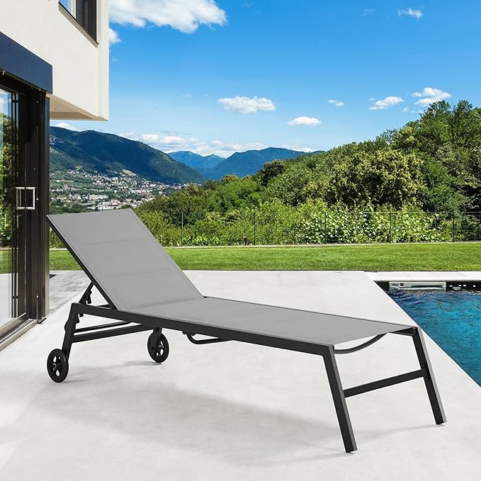 Yaheetech Outdoor Patio Chaise Lounge, All Weather Outdoor Lounge with Wheels, 5-Position Adjustable Recliner for Patio - Photo 1