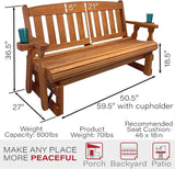 Amish Heavy Duty 800 Lb Mission Pressure Treated Porch Glider with Cupholders (4 Foot, Cedar Stain) - Photo 2