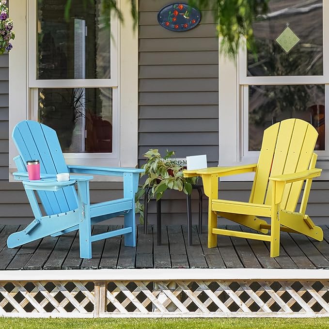 Adirondack Chair, HDPE Folding Adirondack Chair with Multifunctional Cup Holder - Photo 2