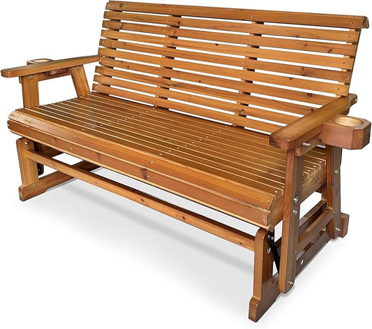 Fortune Candy Patio Glider with Cup Holders, High Roll Back and Deep Contoured Seat, 3-Seater, Heavy Duty 800 Lb, 5 Feet (Brown, 3-Seater)