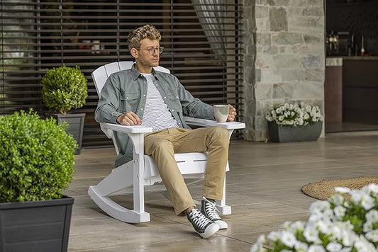 Keter Adirondack Rocker Resin Outdoor Furniture Patio Chair -Perfect for Porch, Pool, and Fire Pit Seating, White