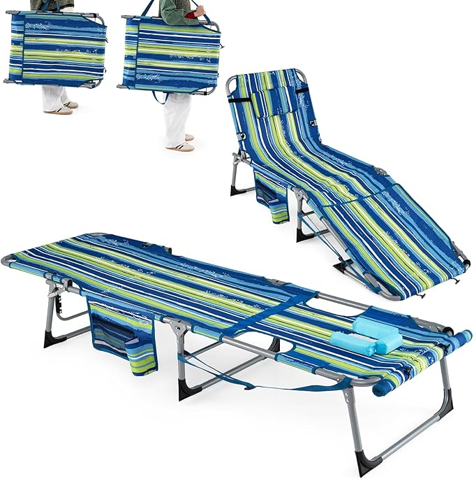 Goplus Tanning Chair with Face Arm Holes, Portable Sunbathing Chair w/4-Level Backrest, Head Pillow - Photo 1