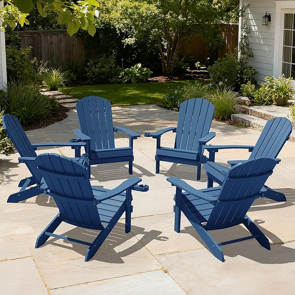 YEFU Adirondack Chairs Set of 6: Outdoor Chair HIPS Plastic Adirondack Chairs - Patio Chairs with Wood Texture - Lawn - Photo 1