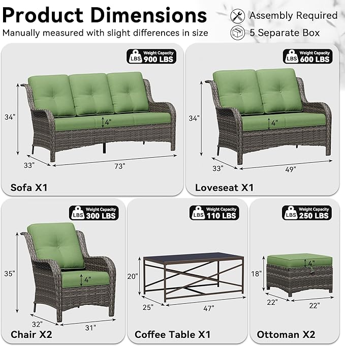 7 Piece Outdoor Wicker Patio Furniture Set, Patio Chairs Set with Thickened Olefin Cushions, High Back and Deep Seating - Photo 2