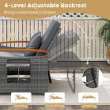 Tangkula Patio Rattan Daybed with 4-Level Adjustable Backrest, Outdoor Wicker Loveseat with Acacia Wood Armrest - Photo 5