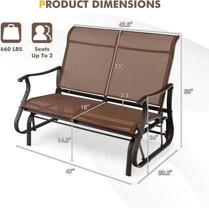 Nightcore Patio Rocking Chair, 2-Person Swing Glider Bench w/ Breathable Fabric, Natural style Rocker w/ High Backrest & Steel Frame, Outdoor Loveseat w/ 660 lbs Weight Capacity for Backyard, Garden