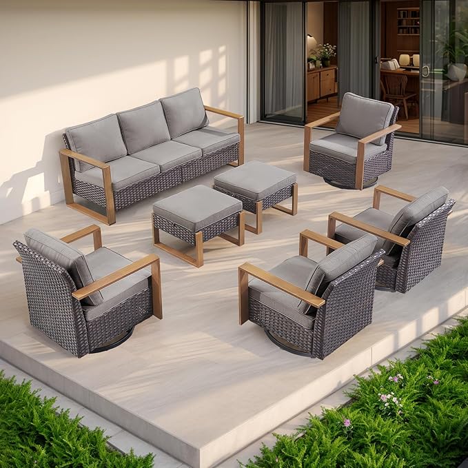Rilyson Outdoor Ottoman Wicker Patio Footrest - 2 Piece Wicker Footrest Footstools Set with Sturdy Frame - Photo 7