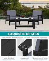 SERWALL HDPE Outdoor Couch Set of 2, Black Frame and Grey Cushion - Photo 4