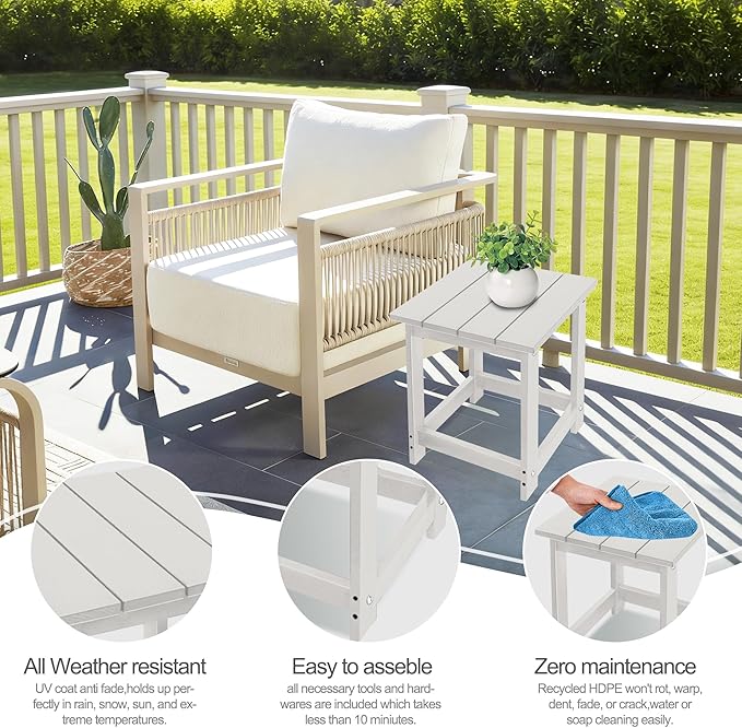 LZRS Adirondack Square Outdoor Side Table for Patio, Pool Composite Patio Table,HDPE End Tables for Backyard,Pool, Indoor Companion, Easy Maintenance & Weather Resistant(Sand)