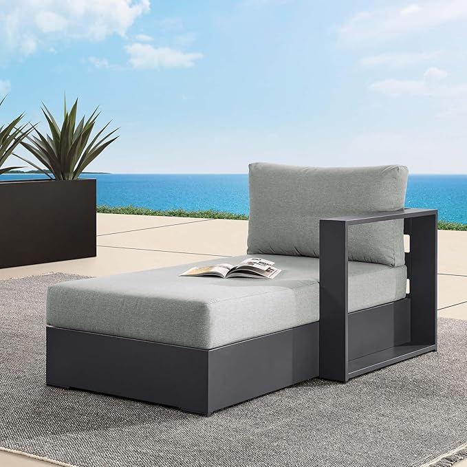Modway Tahoe Powder-Coated Aluminum Outdoor Chaise Lounge Gray with Weather-Resistant Cushions - Photo 1