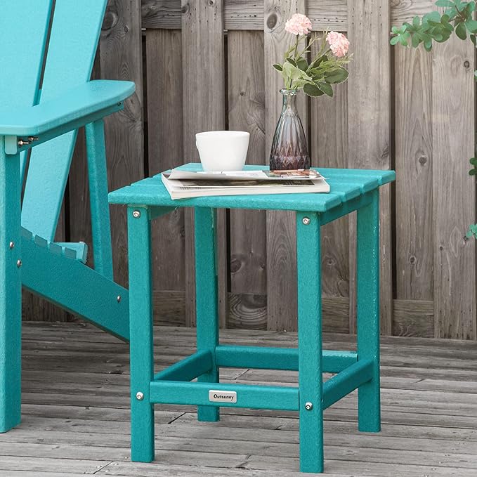 Outsunny Patio Side Table, 15" Square Outdoor End Table, HDPE Plastic Tea Table for Adirondack Chair, Backyard or Lawn - Photo 2