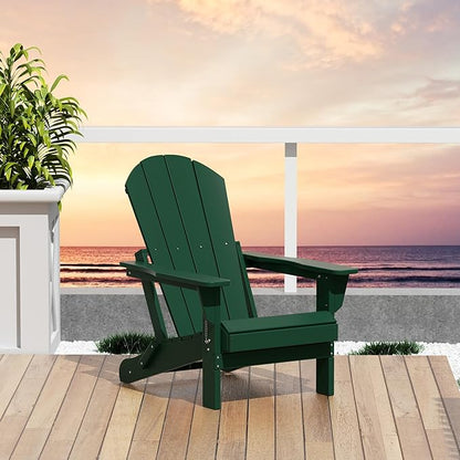 WO WESTIN OUTDOOR HDPE Laguna Outdoor Folding Poly Adirondack Chair, Dark Green