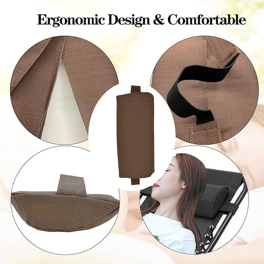 Ostlttyn Zero Gravity Chair Replacement Pillow Headrest with Elastic Band, Universal Soft Removable Padded Cushion Head Pillow for Zero Gravity Lounge Chair, Folding Patio Lawn Recliner Chair, Brown