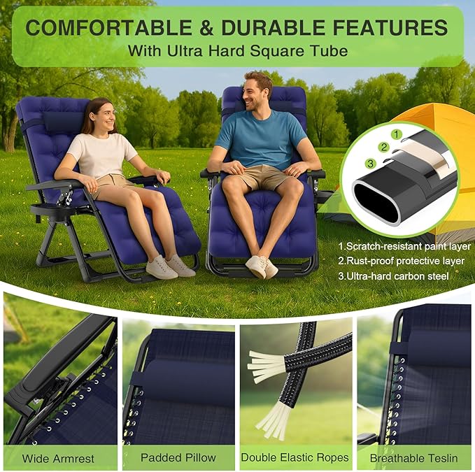 Suteck Zero Gravity Chair, Reclining Camping Lounge Chair w/Removable Cushion, Upgraded Lock and Cup Holder - Photo 4