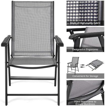 Giantex Set of 2 Patio Folding Chairs, Outdoor Chairs with Armrest, Portable Dining Chairs for Porch Camping Pool Beach Deck Lawn Garden, 2-Pack Patio Sling Chairs, Metal Frame, Grey