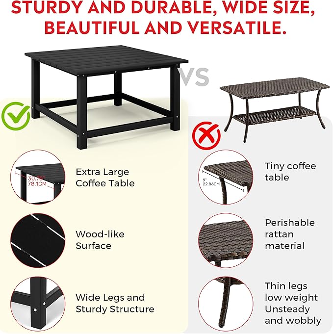 Costaelm Patio Conversation Table, Tatio Accent HDPE Outdoor Weather Resistant, Square Outdoor Porch Balcony Patio Drink Table for Outside, Pool, Backyard, Black